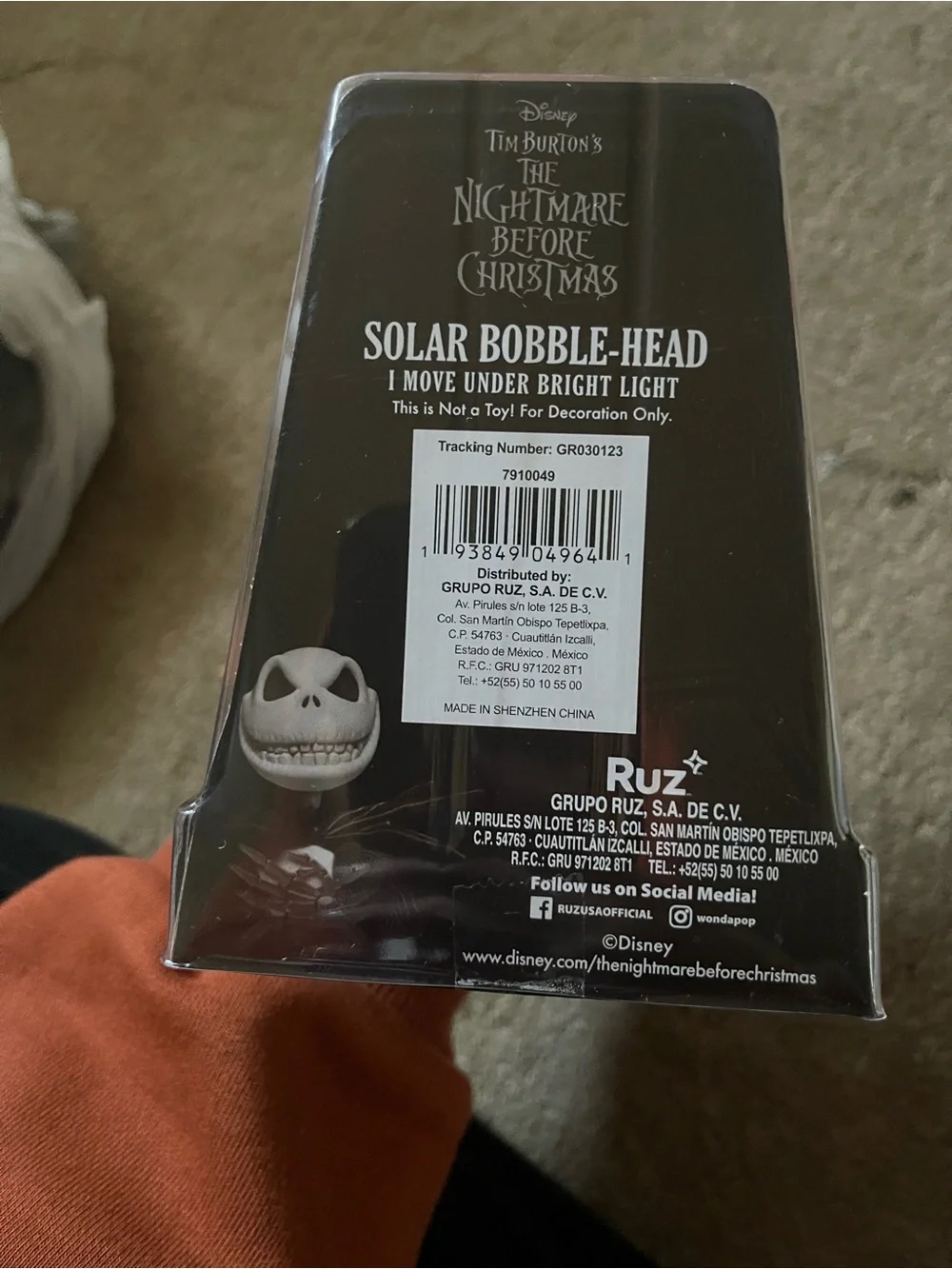 Disney Jack Skellington Solar Bobble-Head - Red, White, Black